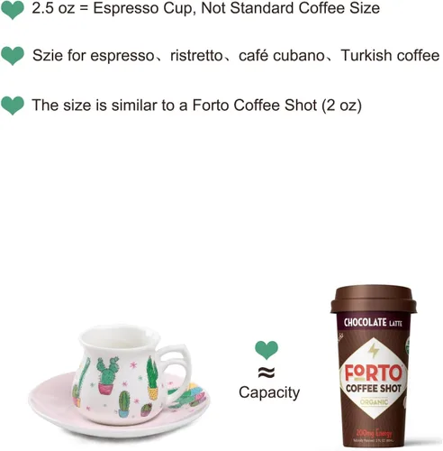 Miniatura 3 de GuangYang Juego de 6 tazas de espresso de 2.5 onzas, lindo patrón de cactus