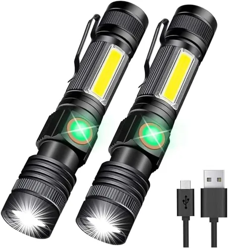 Miniatura 10 de Hoxida Linterna recargable LED (batería incluida), linterna LED magnética con luz lateral COB, 1200 lúmenes, LED súper brillante, impermeable