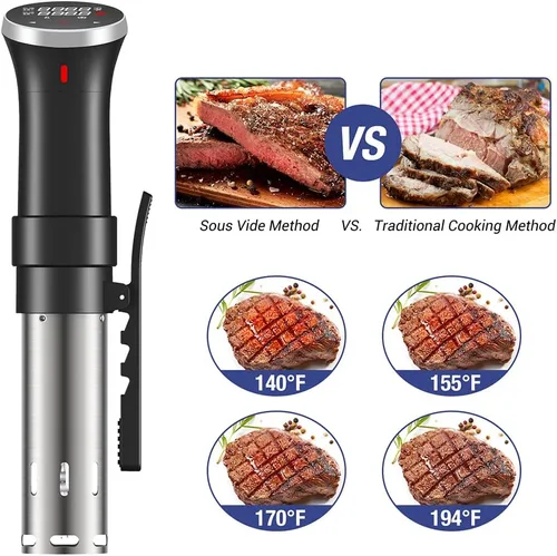 Miniatura 4 de Fityou Accu Slim Sous Vide Circulador de inmersión térmica, cocina de precisión al vacío de 1100 W con temperatura y temporizador precisos, control
