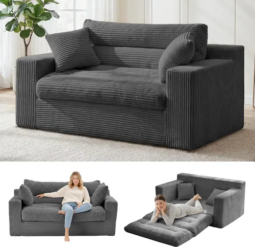 Miniatura 14 de Sofá cama convertible de 78 pulgadas, sofá futón plegable de esponja de alta densidad, sofá sin hueso, sofá cama de 3 plazas con 3 almohadas