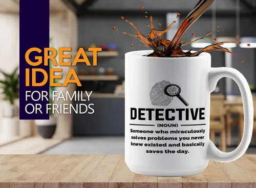 Miniatura 2 de Taza de café detective de 15 onzas, color blanco, Detective Def, oficial de policía, policía, patrulla, detective, policía, policía, policía