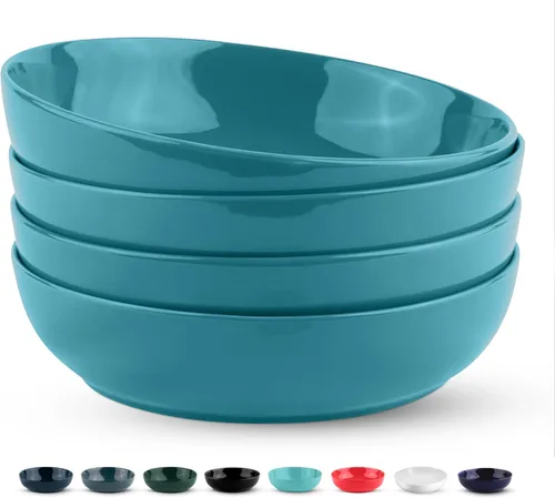 Miniatura 12 de KooK Juego de cuencos de porcelana para pasta, borde negro, juego de 4 40 oz
