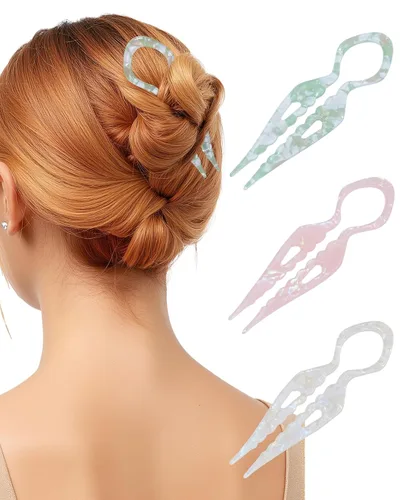 3 horquillas francesas para el cabello, de acrílico para moño, moños, rizos franceses, diseño dentado antideslizante, ángulo curvado para un mejor