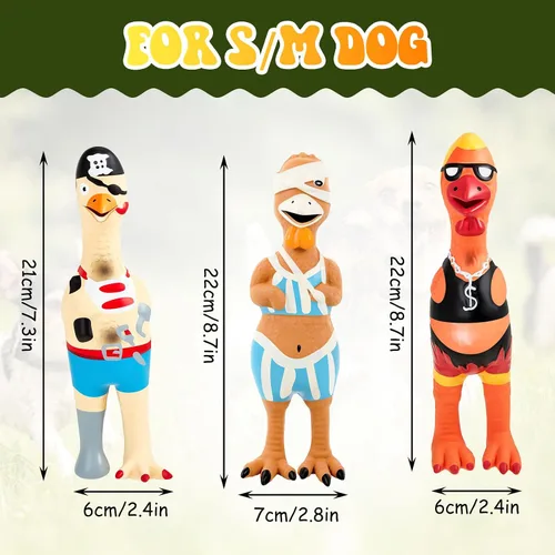 Miniatura 2 de Silipull 3 Piezas Juguetes Chirriantes de Pollo de Goma para Perros Pollo Gritón Látex Goma Suave Masticar Juguetes Molares Divertidos Interactivos