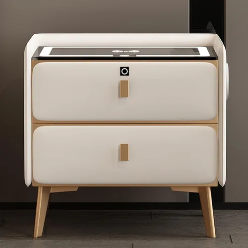 Miniatura 11 de Mesita de noche de carga inteligente, mesa de noche con Bluetooth, mesita de noche LED, modernas mesas de noche con 2 cajones de bloqueo de huellas
