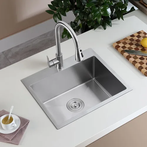 Miniatura 12 de ROVATE Fregadero de cocina de 20 x 16 pulgadas, fregadero de cocina de montaje superior hecho a mano, fregadero de cocina o bar de acero inoxidable