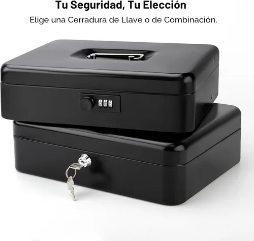 Miniatura 6 de Jssmst Caja grande de metal con cerradura con bandeja de dinero, caja de dinero con cerradura de combinación, color negro Cerradura de combinación