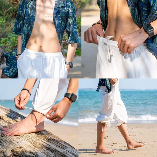 Miniatura 4 de Pantalones de yoga para hombre con cintura elástica de algodón