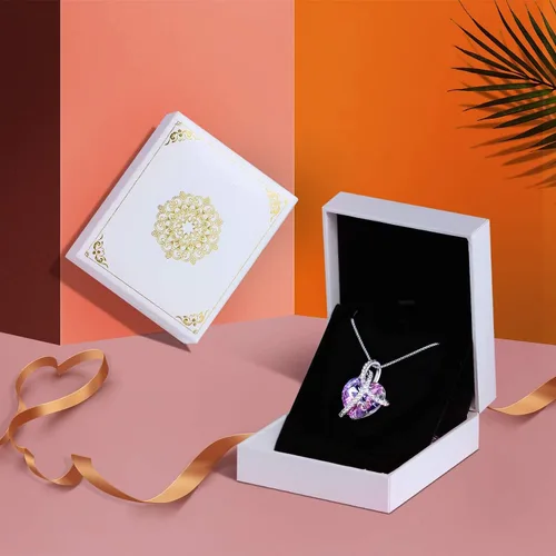 Miniatura 4 de PLATO H Collar de cristal de corazón trenzado para mujer y niña con elegante caja, joyería de aniversario, regalo de San Valentín para el día