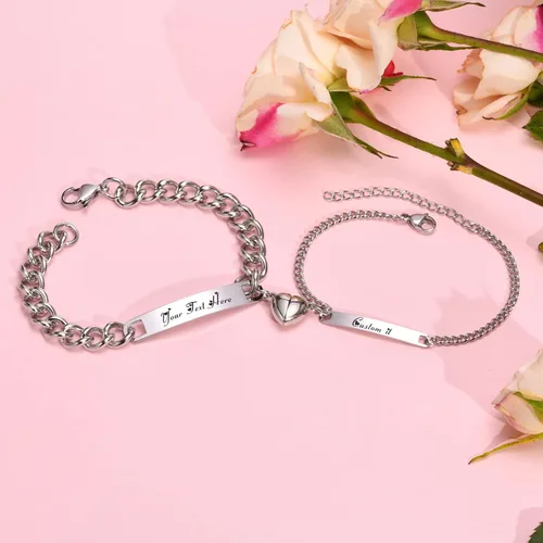 Miniatura 3 de MPRAINBOW - Pulseras personalizadas trenzadas para parejas: pulseras con nombre personalizado y palabras de promesa grabadas, pulseras de atracción
