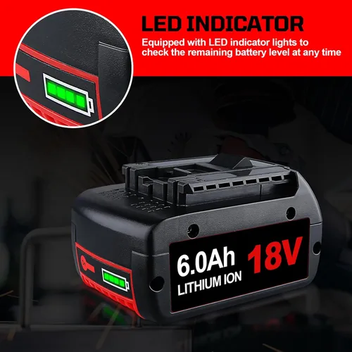 Miniatura 3 de VANON Paquete de 2 baterías de iones de litio BAT609 6000mAh de repuesto para batería Bosch de 18 V BAT618 BAT609 BAT622 BAT609G BAT618G BAT619