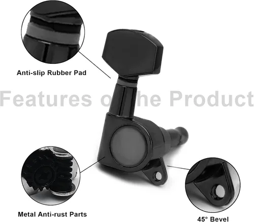 Miniatura 2 de SAPHUE 6 clavijas de afinación de guitarra 3L3R, clavijas de afinación de guitarra selladas cuadrado grande, cabezales de máquina, guitarra Negro
