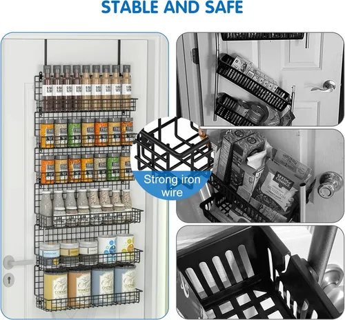 Miniatura 4 de JKsmart Organizador de especias de 6 niveles con gancho de puerta, montado en la pared y sobre la puerta, estantes de especias para armario
