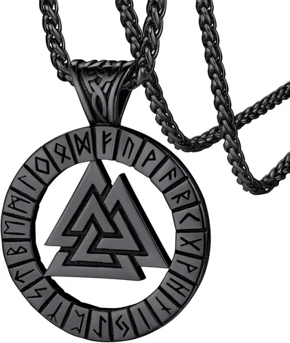 FaithHeart Collar de medalla vikinga para hombre, resistente acero inoxidable, collar con colgante de mitología nórdica retro con caja de regalo