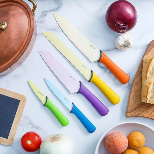 Miniatura 2 de Glad Juego de cuchillos para cocina – Cuchillos de chef de acero inoxidable con vainas Cuchillas de colores afilados con asas antideslizantes