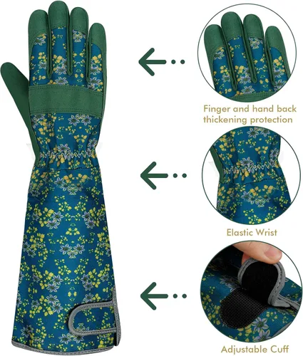 Miniatura 6 de Guantes largos de jardinería para mujer, guantes de cuero a prueba de espinas, guantes de trabajo transpirables para mujeres, patio, exteriores