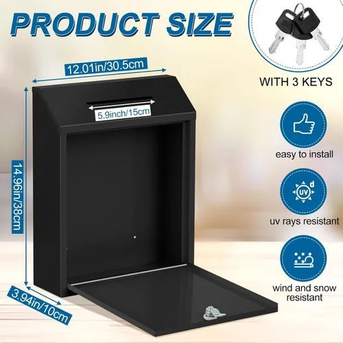 Miniatura 2 de Yaocom Caja de Donaciones en Efectivo de Metal, Caja Fuerte de Colección, Caja de Sugerencias con Cerradura, Buzón Montado en la Pared, Contenedor