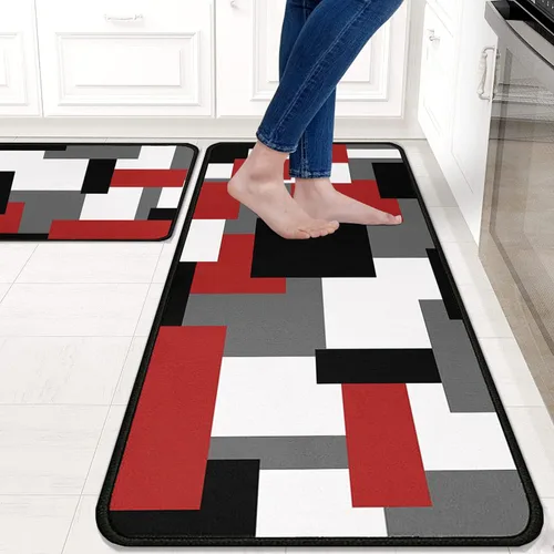Miniatura 2 de Fat Chef - Juego de 2 alfombras y tapetes de cocina, alfombras rojas para decoración de cocina, tapetes con respaldo de goma antideslizante