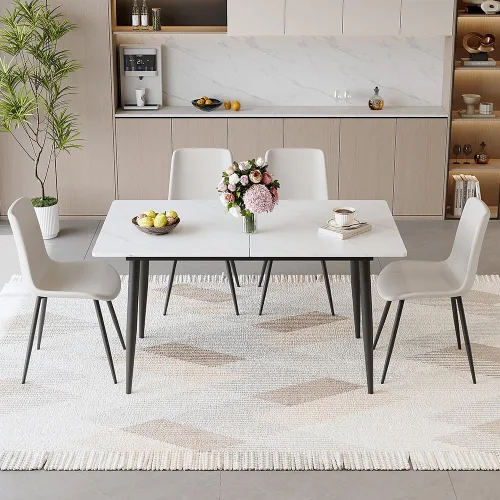 Miniatura 11 de FURNITO Mesa de comedor extensible de 59 a 75 pulgadas, mesa de comedor grande para 4-8, mesa de comedor moderna con patas de metal, mesa de comedor