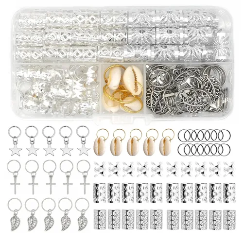 100 piezas de joyería para el cabello para trenzas de mujer, 20 piezas Loc accesorios de joyería para trenzar el cabello, trenzas grandes plateadas,