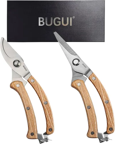 Miniatura 9 de BUGUI Tijeras de podar con mango de madera, hoja de acero SK-5, capacidad de corte de 1 pulgada, tijeras de jardín afiladas y bien diseñadas, 8