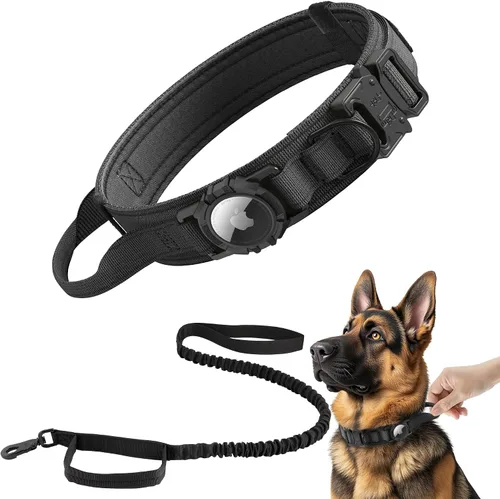 Miniatura 8 de Collar para perro Airtag mejorado, impermeable, ajustable, de nailon con soporte para AirTag, asa de control y hebilla de liberación rápida