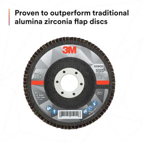 Miniatura 6 de 3M Disco de Solapa 769F, Tipo 27, 80+, 4-1/2 in x 7/8 in, Abrasivo de Alto Rendimiento, Disco de Rectificado y Acabado de Grano Cerámico
