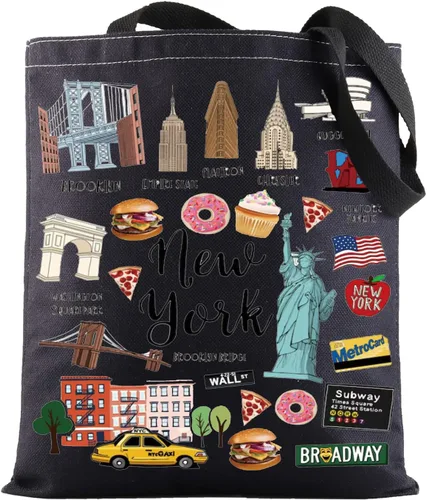 Miniatura 8 de BWWKTOP Bolsa de lona New York - Azul - 14.56 x 12.59 pulgadas - Moda - Viajes - Artículos de tocador - Mujeres y adultos