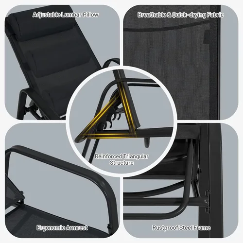 Miniatura 8 de Tangkula Juego de 3 piezas de bistró para exteriores, sillas apilables para patio con respaldo ajustable y plegable, reposacabezas extraíble y mesa