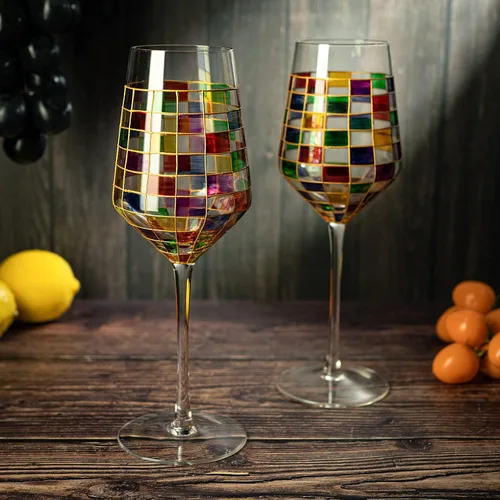 Miniatura 6 de The Wine Savant Renaissance - Juego de 2 copas de vino manchadas festivas, multicolor, regalo de bar en casa, vasos de colores, cristalería arcoíris