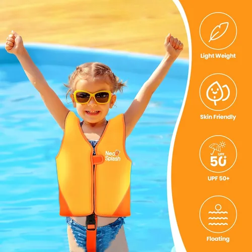 Miniatura 2 de Chaleco de natación para niños de neopreno con correa de seguridad ajustable para edades de 1-3 y 3-6 años Ks-naranja