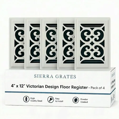 Miniatura 27 de Registro victoriano de piso de 4 x 10 pulgadas en acabado gris granito - Cubiertas de ventilación para piso del hogar - Cubiertas decorativas