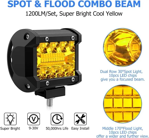 Miniatura 4 de WinPower Cápsulas LED de 4 pulgadas, 120W 1200LM Haz Combinado de Inundación y Foco Barra de Luz Todoterreno Luces de Niebla para Camión Camioneta
