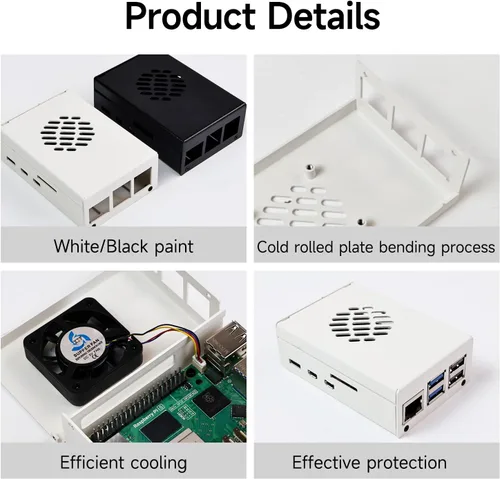 Miniatura 6 de Yahboom Funda para Raspberry Pi 5 Negro Blanco Metal Enfriamiento Funda Protectora con Ventilador de Velocidad Ajustable Anticolisión (blanco)