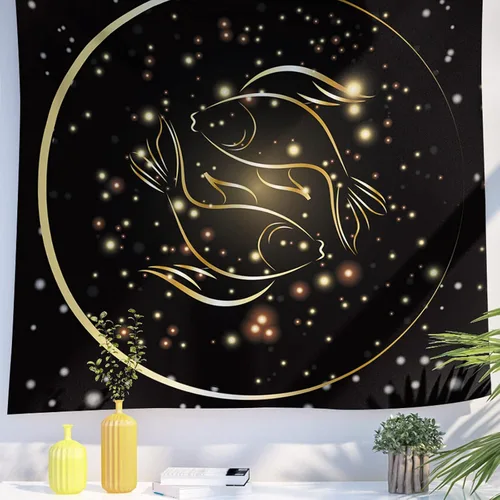 Berkin Arts Tapiz decorativo con constelaciones doradas, signos del zodiaco, símbolos, iconos para colgar en la pared, telón de fondo estético,