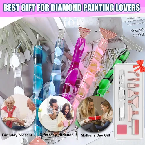 Miniatura 4 de Heyseri Juego de 14 herramientas de accesorios para bolígrafos de pintura de diamante, exquisitas puntas de metal de acero inoxidable, bolígrafo Oro