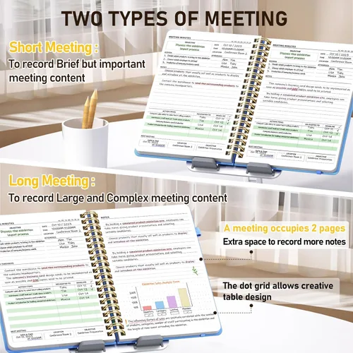 Miniatura 2 de WEMATE Cuaderno de reuniones para el trabajo B5 (7 x 10 pulgadas), cuaderno de trabajo de piel sintética con agenda, artículos de acción y notas