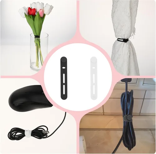 Miniatura 7 de Molain Sujetacables reutilizables, 20 correas de cable multifuncionales de silicona ajustables, organizador de cables para cables de carga