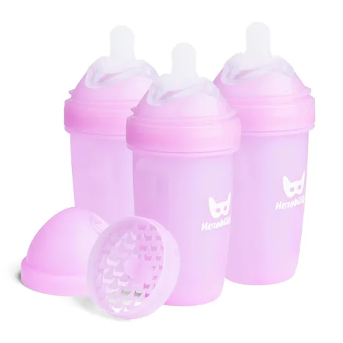 Miniatura 20 de Herobility - Biberones dobles anticólicos para bebé – 240 ml/8.5 fl oz – paquete de 3 – Melocotón A7) Melocotón