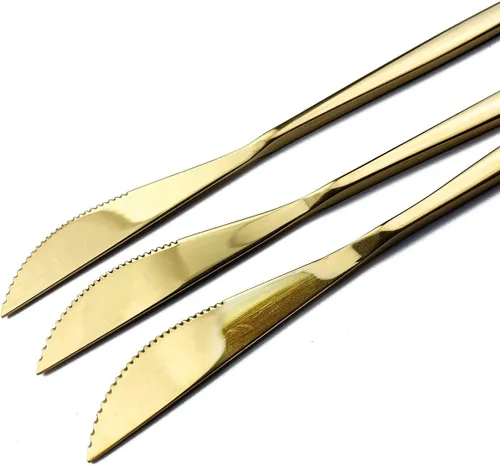 Miniatura 8 de Cubertería dorada pulida con espejo, diseño ligero, 36 piezas, acero inoxidable, juego de cubiertos para 6, incluye tenedores, cucharas, cuchillos