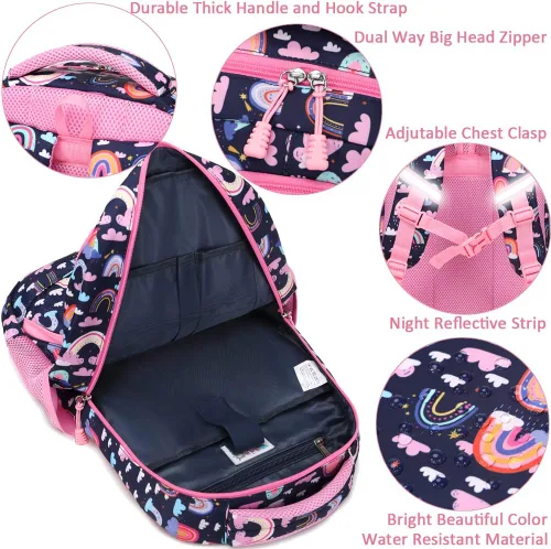 Miniatura 49 de Juego de mochila para niñas y adolescentes, mochila escolar para niños con bolsa para el almuerzo, estuche para lápices, mochilas escolares