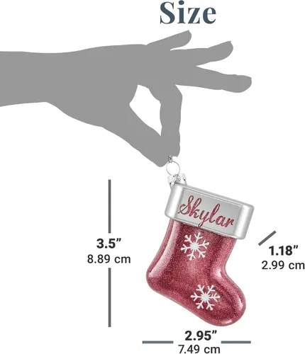Miniatura 4 de Let's Make Memories Adorno de Navidad personalizado, cristal con forma de calcetín con purpurina, nombre grabado con láser, tono de joya, adorno