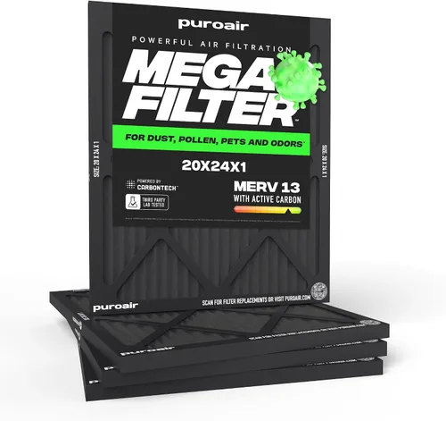 Miniatura 15 de PuroAir Filtro Mega - Filtro de aire de 12x12x1 MERV 13 para el hogar con carbón activado - Filtros alérgenos, caspa de mascotas, humo, polvo