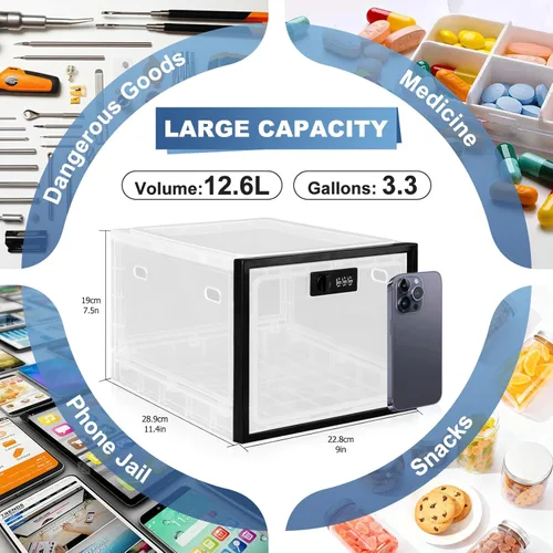 Miniatura 2 de Caja de seguridad para medicamentos seguros, caja de almacenamiento con cerradura de material premium, contenedor organizador con cerradura y código