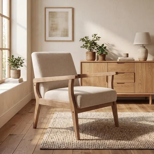 Miniatura 7 de HNY Sillas modernas de mediados de siglo, sillas decorativas de lino con marco de madera maciza, sillón para sala de estar, dormitorio, oficina