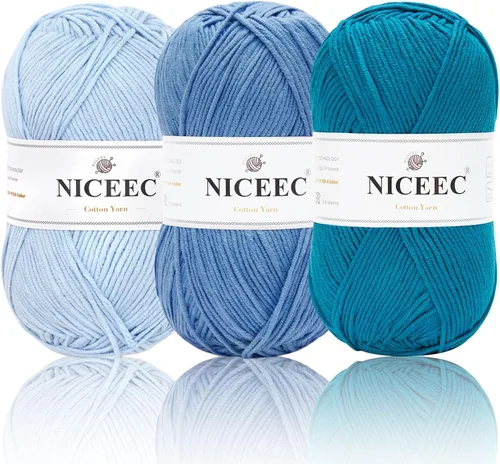 Miniatura 16 de NICEEC Hilo de algodón suave de 3 madejas, 5 capas, mezcla de algodón, suave y resistente, hilo para ganchillo y tejido, manualidades de bricolaje