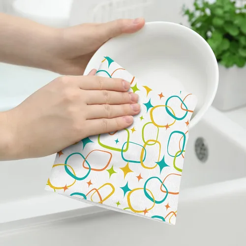 Miniatura 4 de Juego de 2 toallas de cocina modernas de mediados de siglo, toallas de mano absorbentes, paños de cocina retro para cocinar, hornear, baño, granja