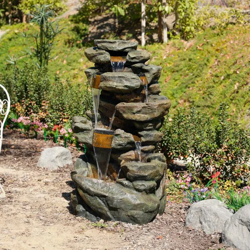Miniatura 11 de Alpine Corporation Fuente de suelo de cascada para exteriores de 51 pulgadas de alto, diseño resistente a la intemperie con luces LED que cambian