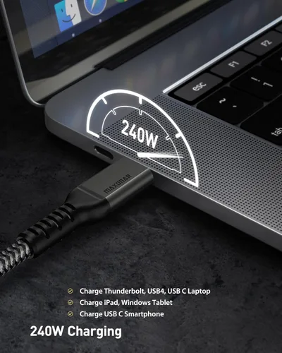 Miniatura 4 de Maxonar Cable Thunderbolt 5 de 80 Gbps de 4 pies, carga de 240 W, pantalla dual de 8K, 3 veces más rápido que TB4 para editores de video de 16 K