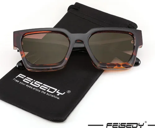 Miniatura 95 de FEISEDY Gafas de sol cuadradas retro de los años 90 para mujeres y hombres, gafas de sol rectangulares gruesas de moda con protección UV400 B2385